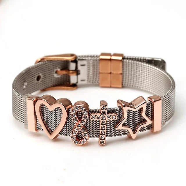 Schmuckstück: Zweifarbiges Mesh-Armband für Damen, modern und glänzend.