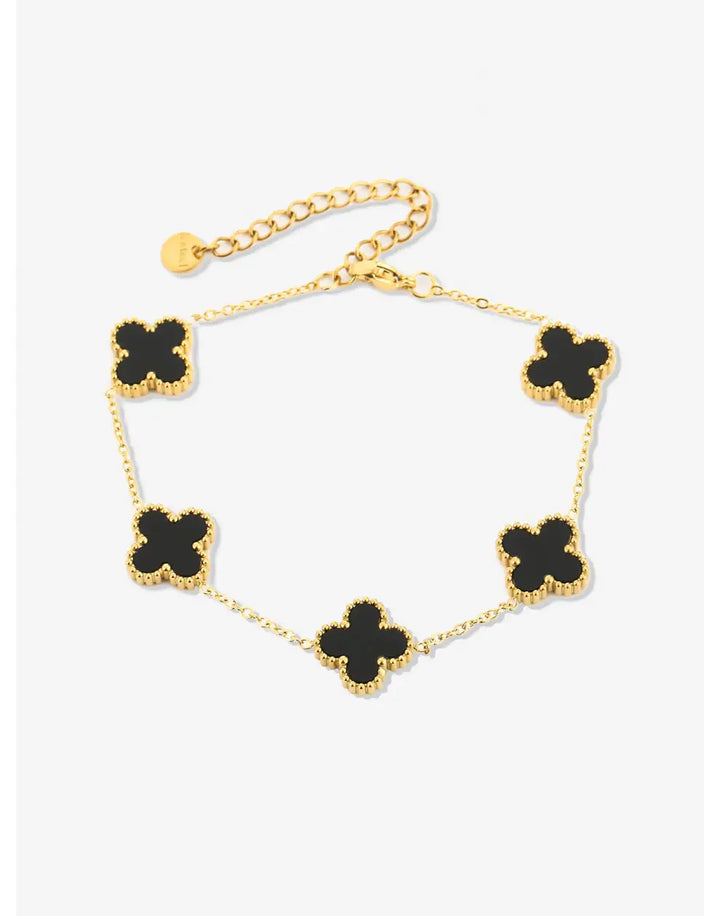 Fünfblättriges Kleeblatt-Damenarmband aus poliertem Edelstahl. Perfekter Armschmuck und Glücksbringer.
