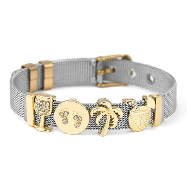 Feminin-elegantes zweifarbiges Mesh-Armband, perfekt für die modebewusste Frau.