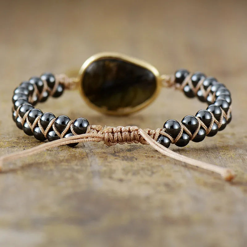 Edles gotisches Freundschaftsarmband für Paare. Handgefertigter Naturstein- & Flechtschmuck. Ideales Geschenk.