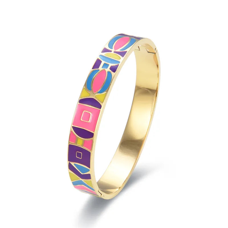 Damen Goldener Geode Armreif, glanzvolle Eleganz, robuster Edelstahl, modischer Damenschmuck.