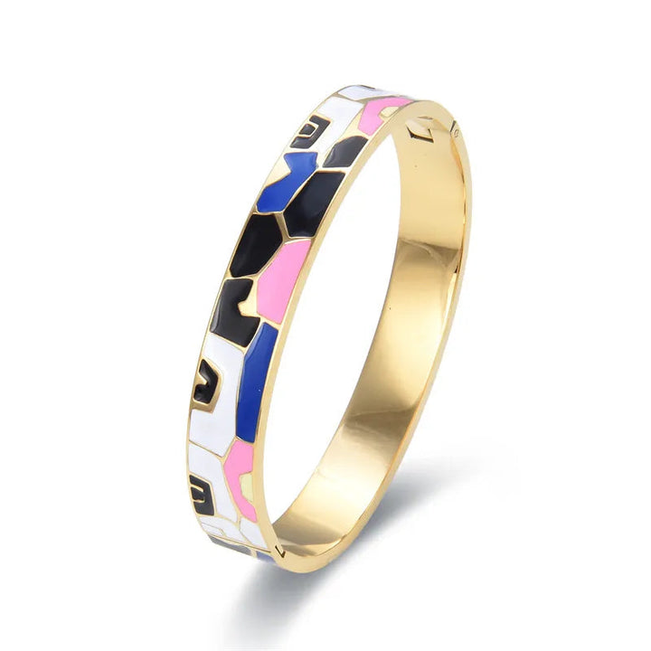 Eleganter Damen Armreif goldfarben, Geode Design, aus hochwertigem Edelstahl, ideal für jeden Anlass.