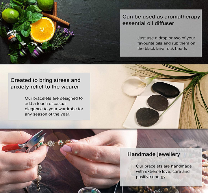 Elegantes Unisex Naturkristall Armband, ein Energiearmband mit Lavasteinen für Esoterik & Heilung.