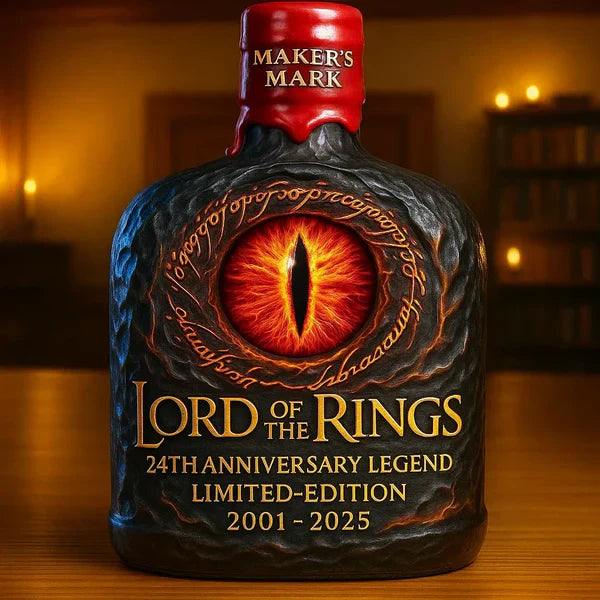 Exklusiver Herr der Ringe Whisky-Dekanter aus Glas, 24. Jubiläumsedition. Perfektes Barzubehör & Geschenk für Fantasy-Fans.