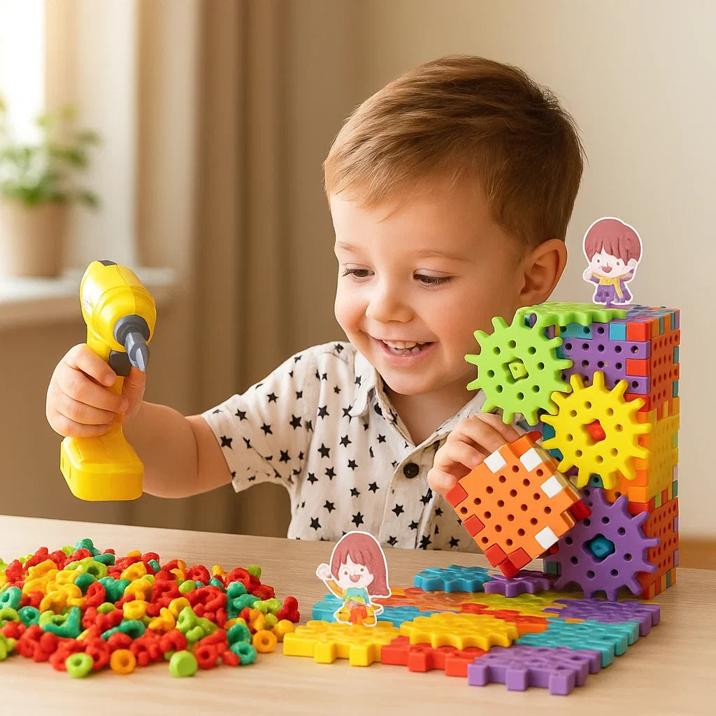 Montessori 3D Puzzle und Zahnrad Bausteine Set für Kinder. Interaktives Lernspielzeug zur Entwicklung.