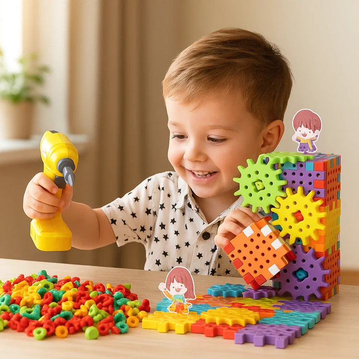 Montessori 3D Puzzle und Zahnrad Bausteine Set für Kinder. Interaktives Lernspielzeug zur Entwicklung.