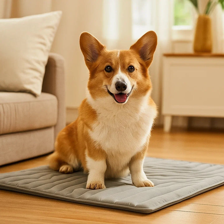 Langlebige Kühlmatte, die als Hundebett im Sommer und als komfortable Unterlage im Winter dient.
