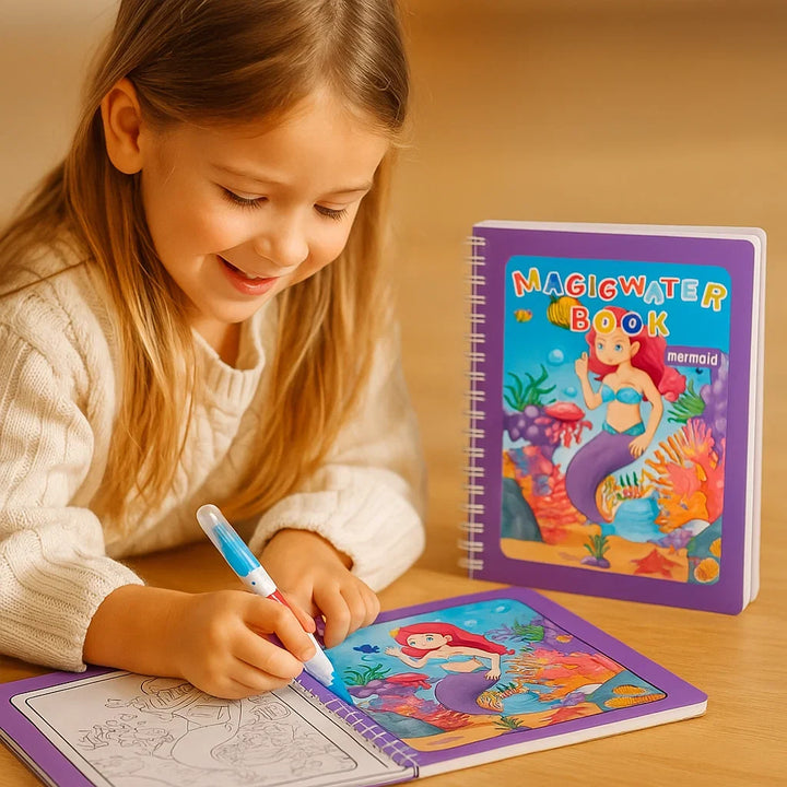 Magisches Wassermalbuch-Set mit mehreren Themen & Wasserpinsel; wiederverwendbares Lernspielzeug für kreative Kinder.