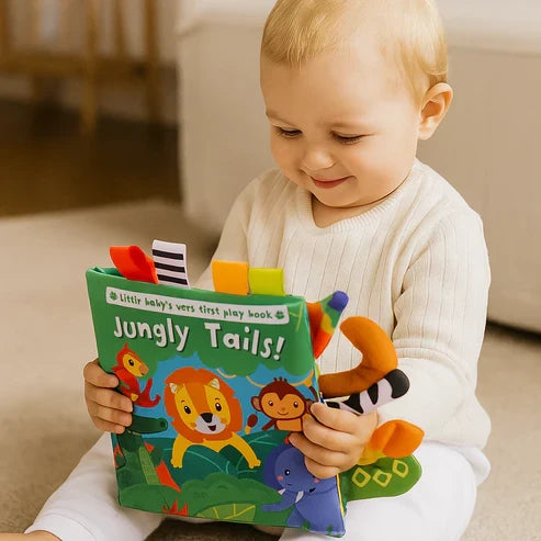 Zirkus Knisterbuch, sensorisches Babyspielzeug aus Stoff. Entwicklungsfördernd & unterhaltsam.