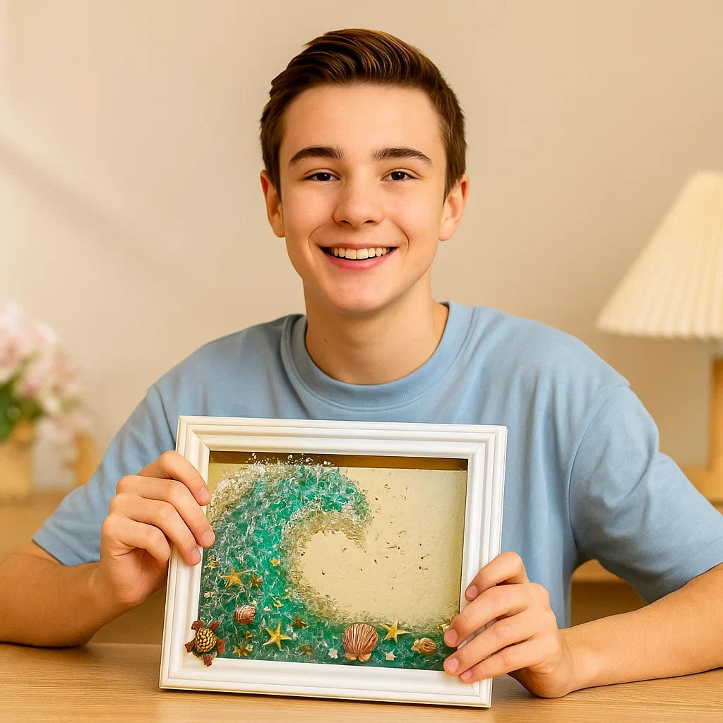 Buntes Meerglas im DIY Kunstset: Naturmaterial für handgemachte Ozean-Deko und Unikate.