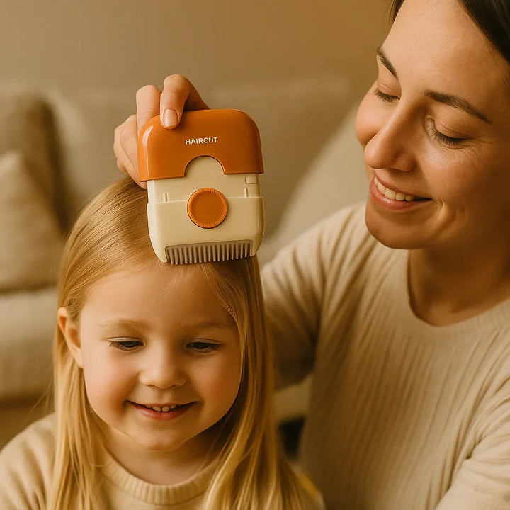 Sicherer Haarschneidekamm für Kinderhaare, unverzichtbar für Eltern beim Heimfriseur.
