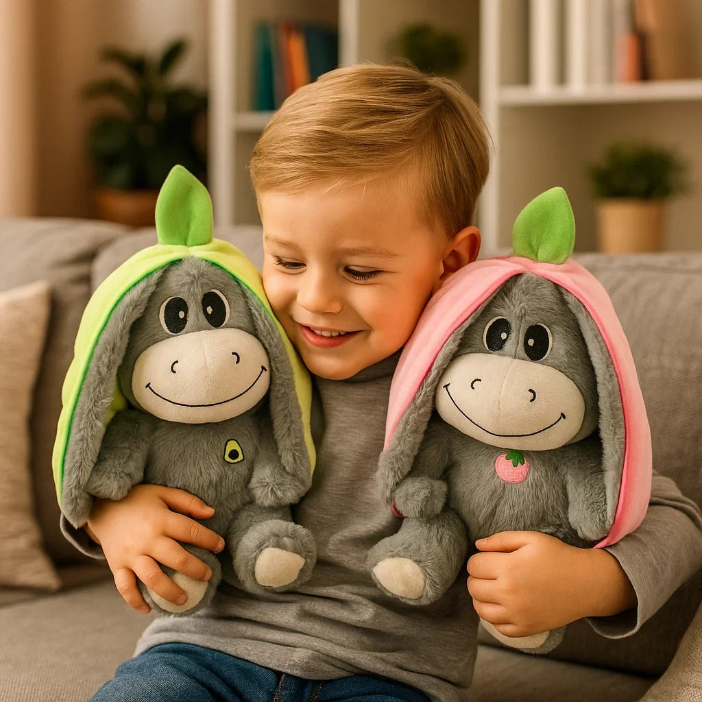 Kuscheliges Esel Plüschtier mit Atemfunktion, perfekt als beruhigendes Anti-Stress-Geschenk für Kinder.