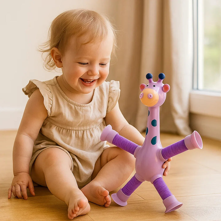 Sensorisches Motorikspielzeug Giraffe mit Saugnapf, buntes Babyspielzeug zur Lernförderung.