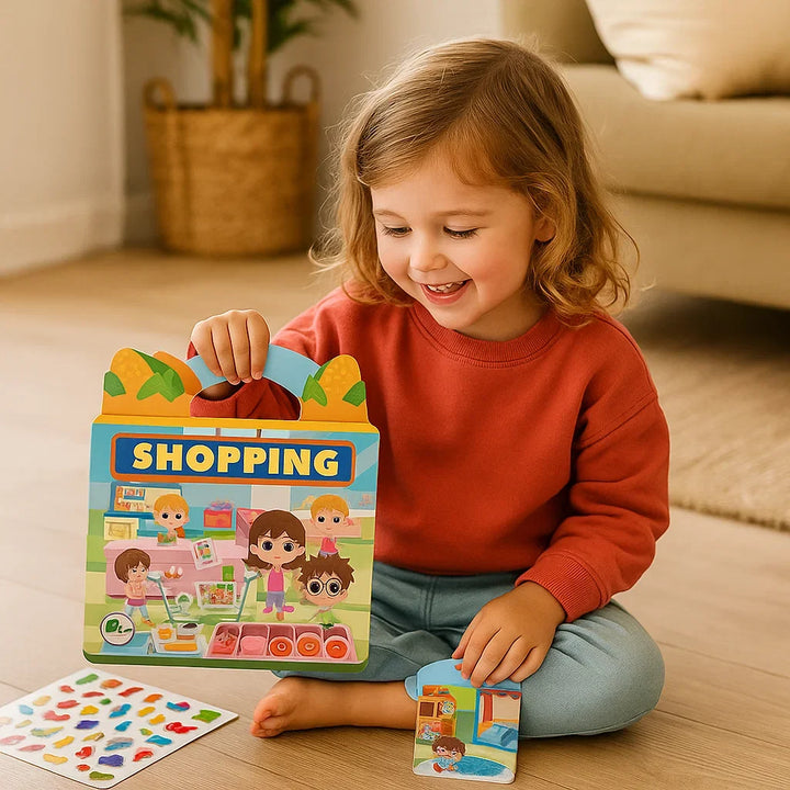 Das wiederverwendbare Montessori Stickerbuch, perfekt für Vorschule & kreatives Lernen zu Hause.