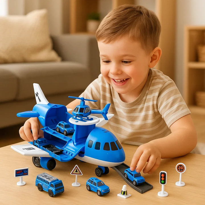 Vielfältiges Kinder Fahrzeug Set mit Flugzeug, Autos & anderen Verkehrsmitteln für Spiel & Entwicklung.