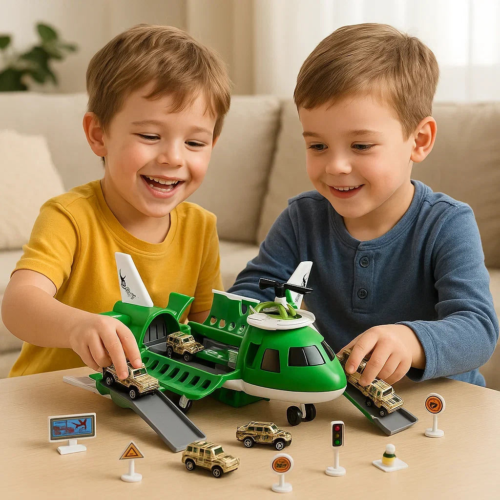 Umfassendes Abenteuer Spielset: Flugzeug, Autos & Zubehör für kreative Rollenspiele der Kinder.