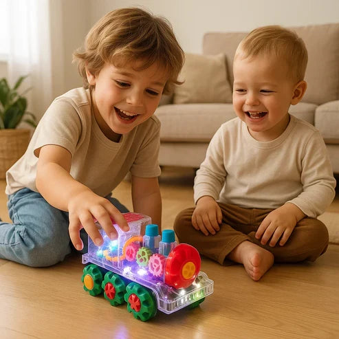 Interaktive magische Musik-Dampflokomotive mit Lichteffekten & Dampf für Kinder.