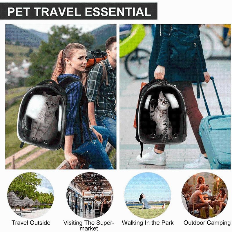 Kompakter Rucksack für Katzenreisen, ausgestattet mit Sichtfenster & Belüftungsöffnungen.