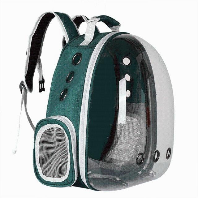 Design-Katzenrucksack mit großem Sichtfenster, bietet Katze Rundumsicht beim Transport.
