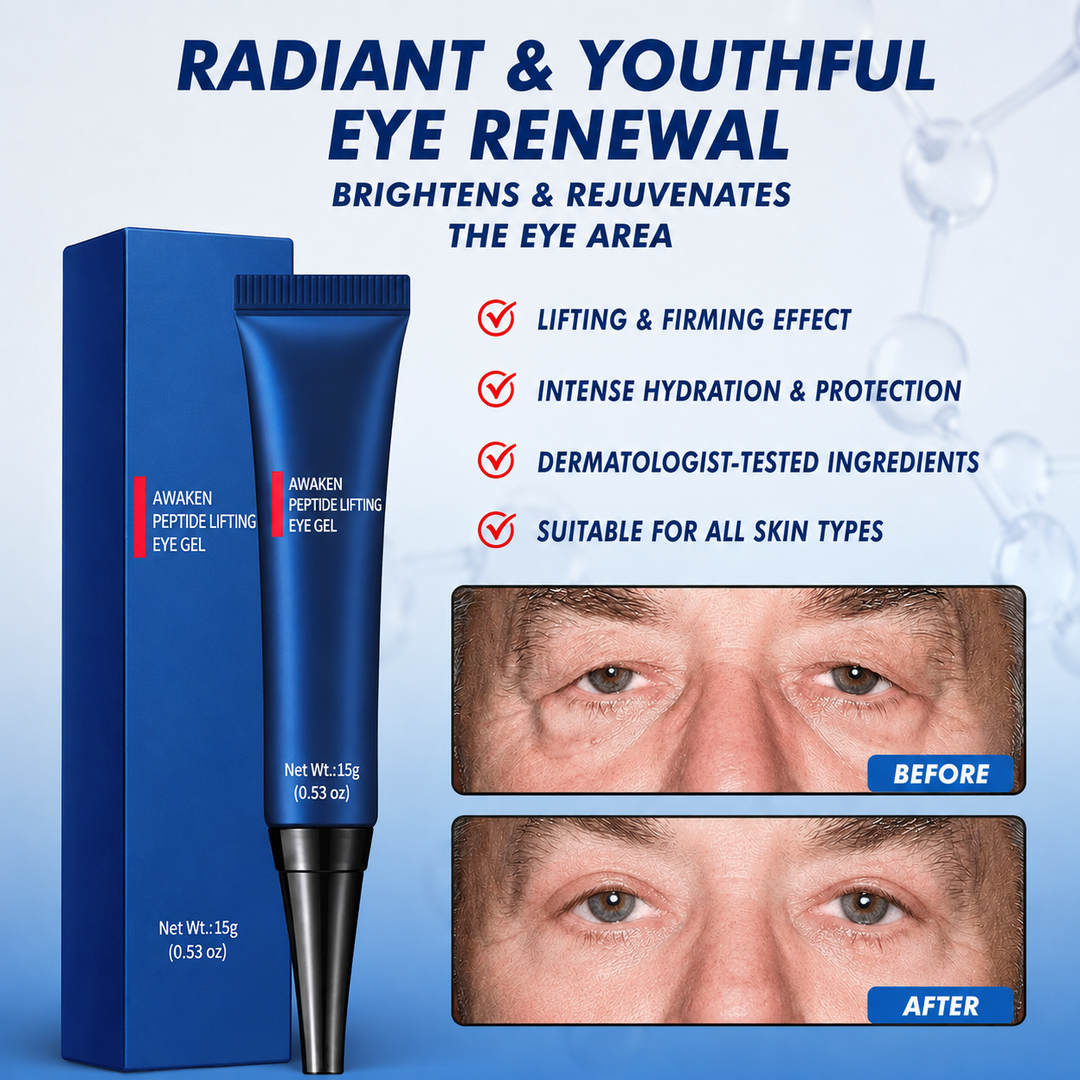 Augenpflege Gel mit Lifting Effekt, Peptiden & Koffein reduziert Falten, Augenringe und Schwellungen für straffe Haut.