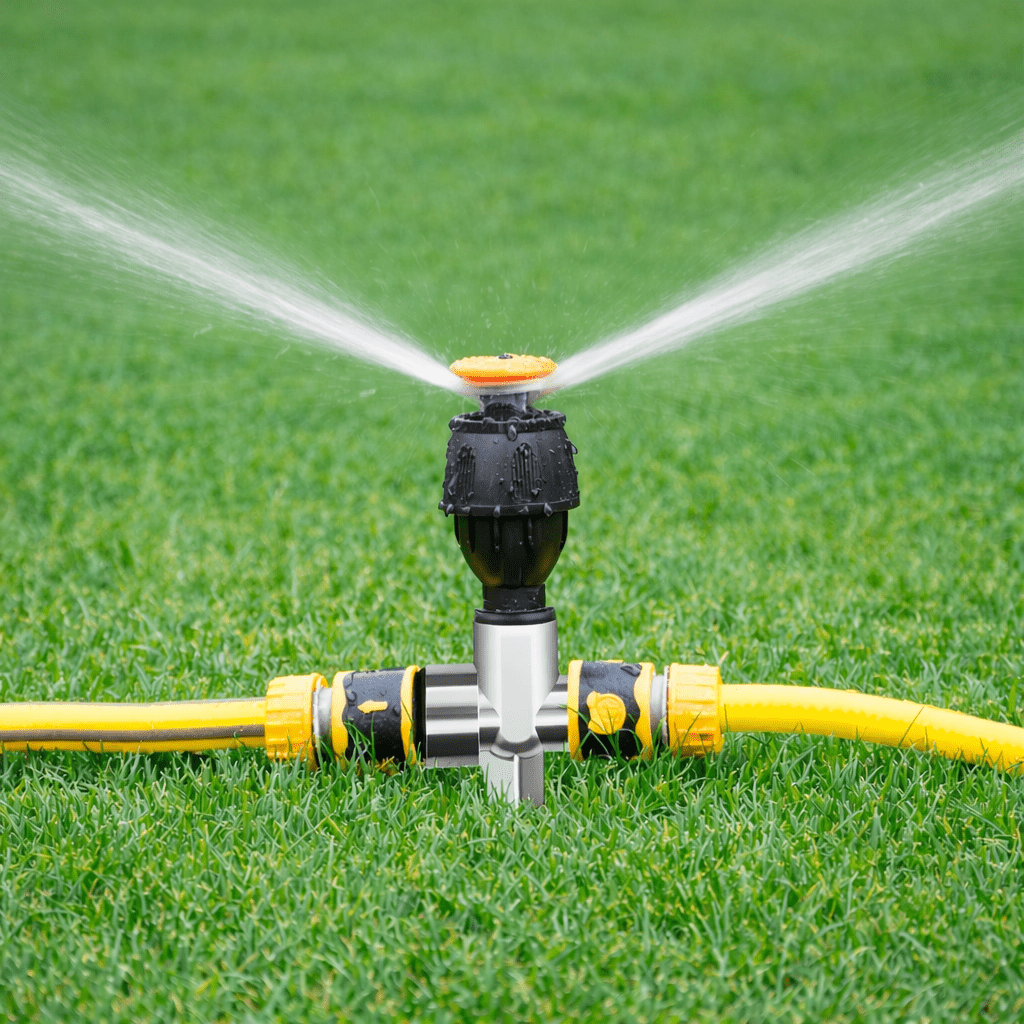 Automatischer 360° Rasensprenger für effiziente Gartenbewässerung & Rasenpflege. Gleichmäßige Wasserverteilung.