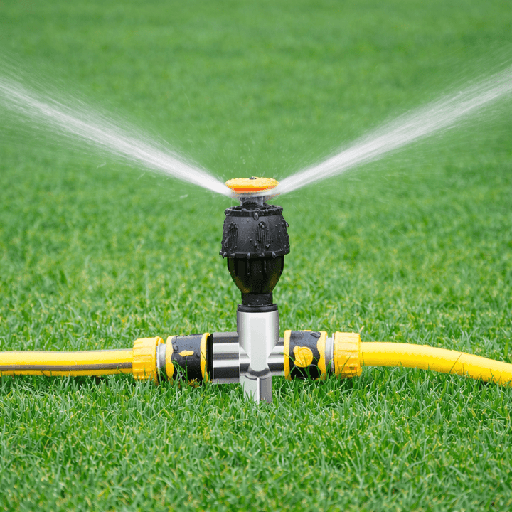 Automatischer 360° Rasensprenger für effiziente Gartenbewässerung & Rasenpflege. Gleichmäßige Wasserverteilung.