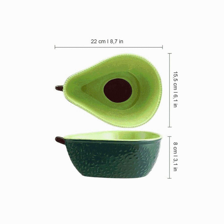 Originelles Geschenk: Grünes Avocado Keramik Geschirr-Set, bestehend aus Platte & Schüssel, einzigartig & praktisch.