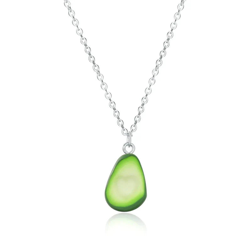 Unisex Edelstahl Halskette mit handgemachtem Fimo Avocado Herz Anhänger, Freundschaftskette.