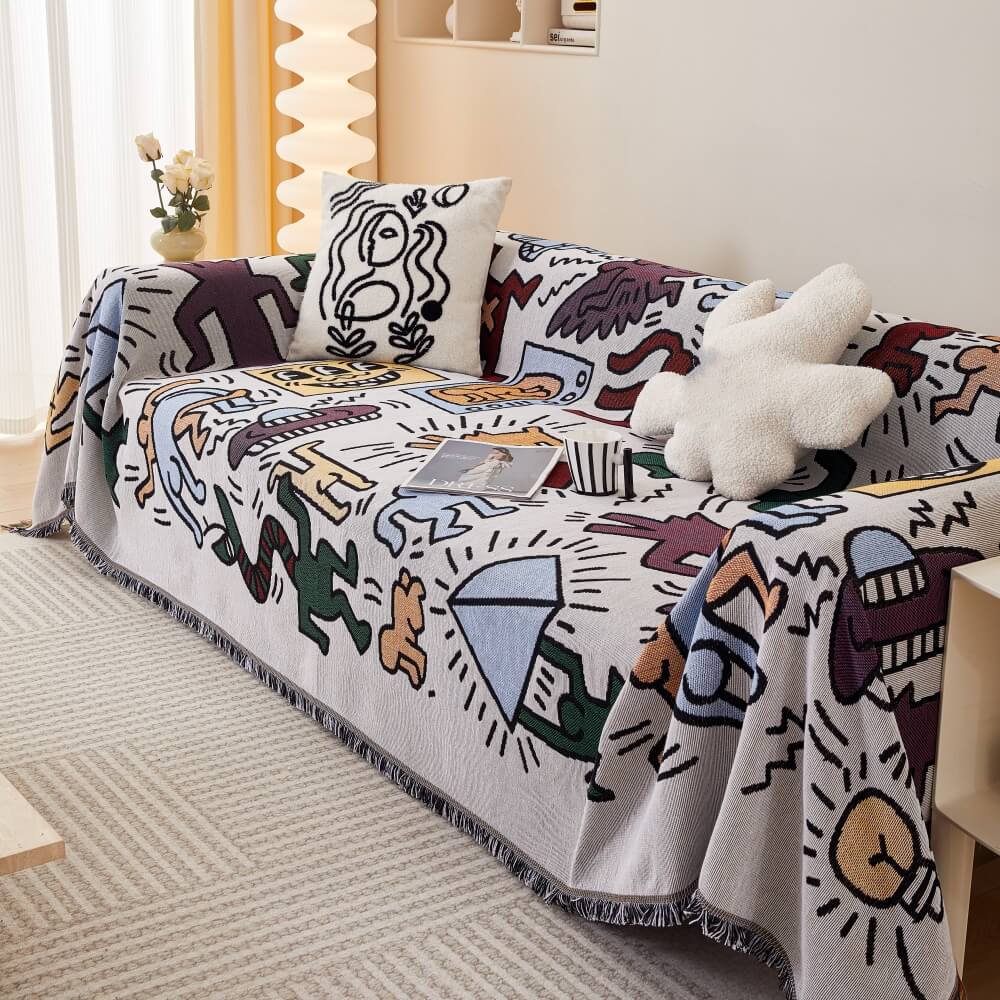 Gemütlicher Böhmischer Sofabezug mit einzigartigem Muster, bringt Boho-Flair ins Wohnzimmer.