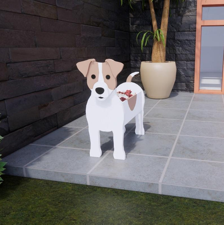 Lustiger Hunde-Blumentopf, tierisches Pflanzgefäß, macht gute Laune im Garten.