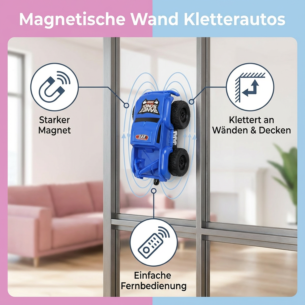 Motorikspielzeug: Grünes Wandkletterauto für Kinder. Fördert Kreativität & Hand-Augen-Koordination. Magnetisches Rennauto.