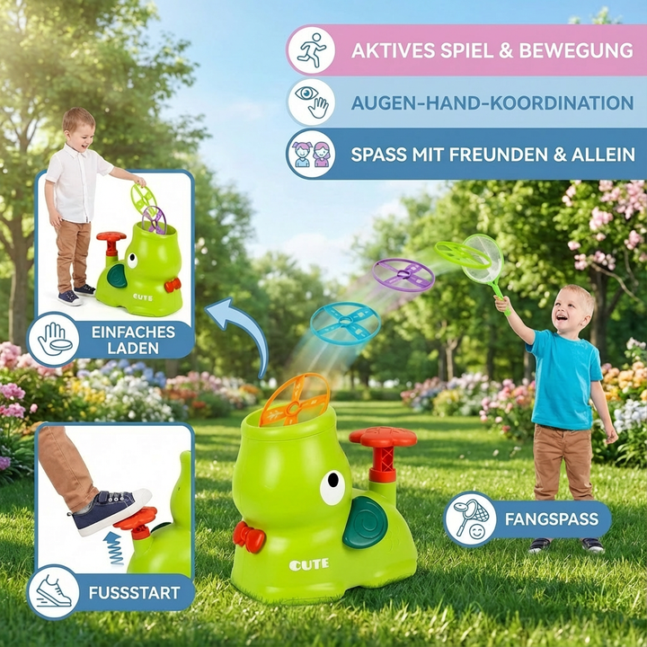 Pädagogisches Outdoorspielzeug: Kinder Frisbee & Kescher für aktives Lernen & Bewegungsförderung.