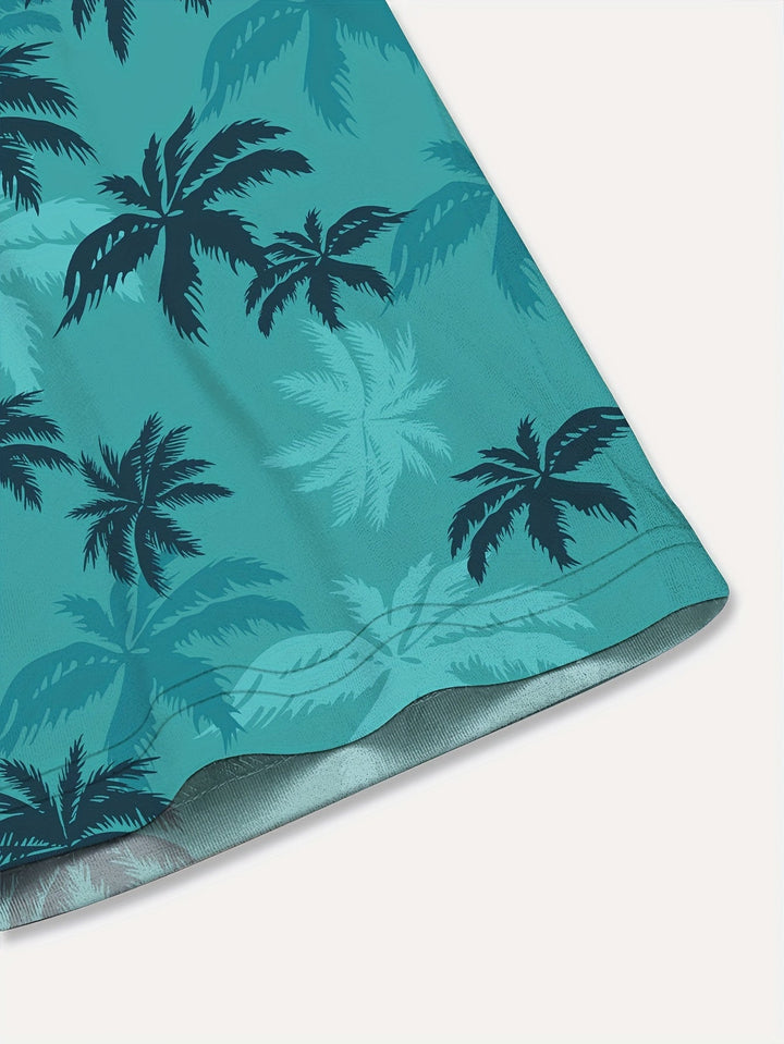 Tropisches Herren Strandhemd mit Palmenprint für entspannte Sommertage. Lässiges Kurzarm-Button-Down Hemd.