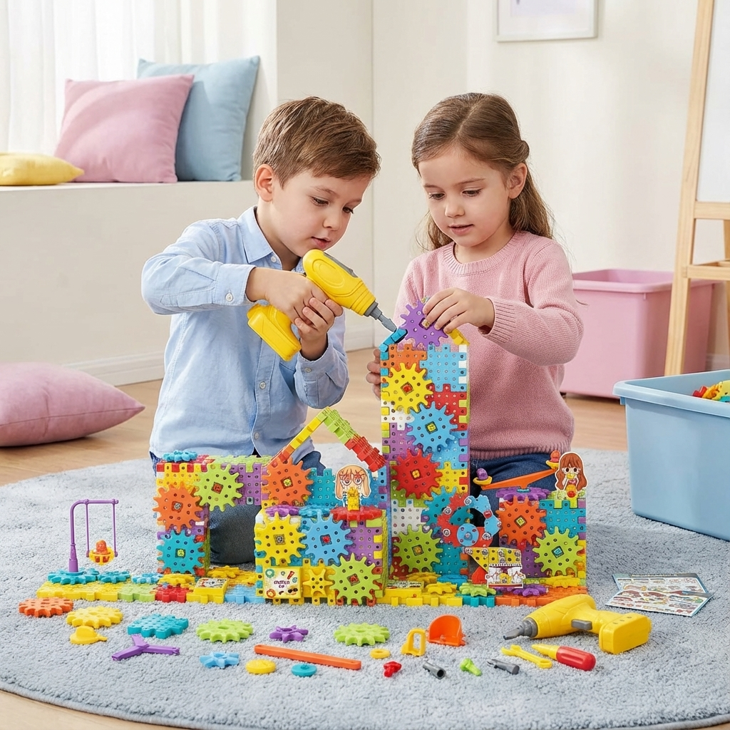 Montessori 3D Zahnrad & Puzzle Set für Kinder, fördert Feinmotorik & Logik. Bunte Bausteine Lernspielzeug.