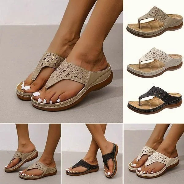 Bequeme orthopädische Damen Sandalen mit Keilabsatz für optimale Haltung & ganztägigen Komfort.