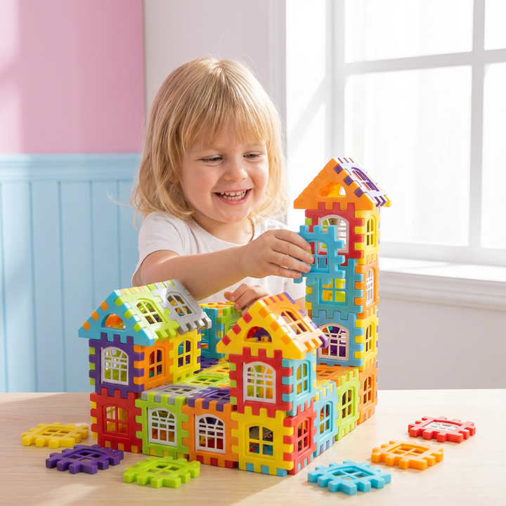 Montessori Fenster Bausteine als Geschenk. Dieses Lernspielzeug fördert Kreativität, Motorik & logisches Denken.