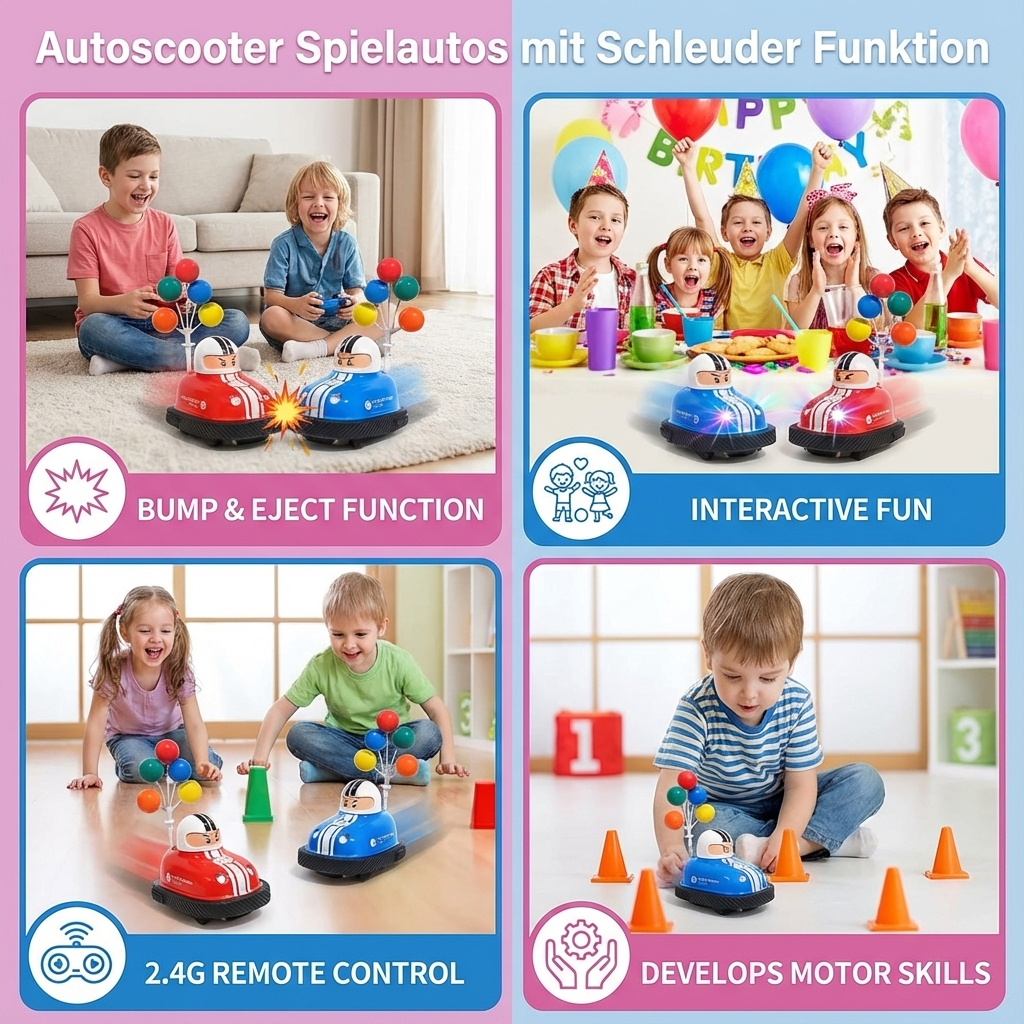Dynamisches Autoscooter Spielauto mit Schleuderfunktion, perfekt für spannende Rennen und interaktives Spiel.