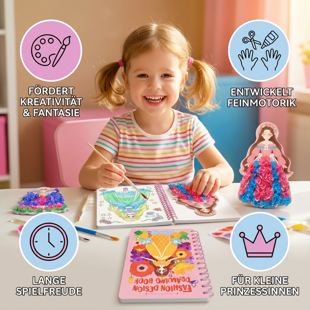 Bastelbuch für Mädchen: Prinzessinnen-Mode selbst gestalten. DIY-Spaß, fördert Kreativität & handwerkliche Fähigkeiten.