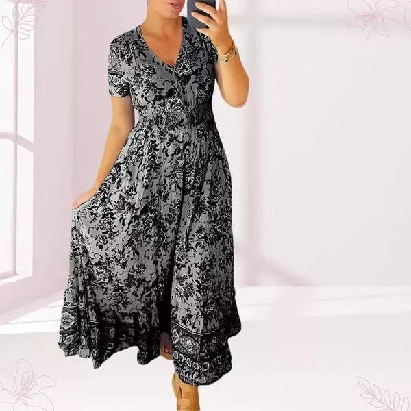 Marineblaues V-Ausschnitt Maxikleid für Damen, ideal für Strand, Alltag oder Abend. Komfortabel.
