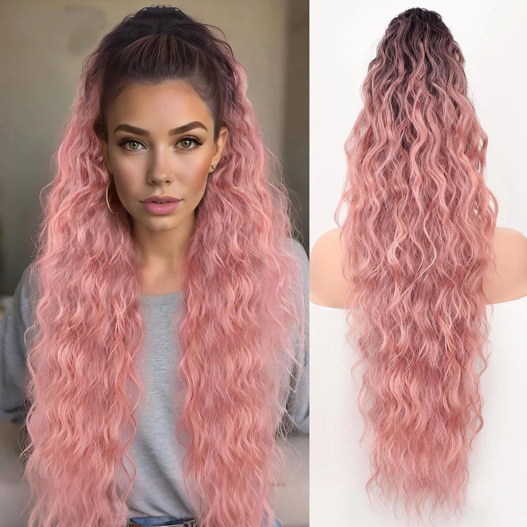 Lange 76cm Pferdeschwanz-Haarverlängerung für Damen, wellig, mit sicherem Krallenclip.