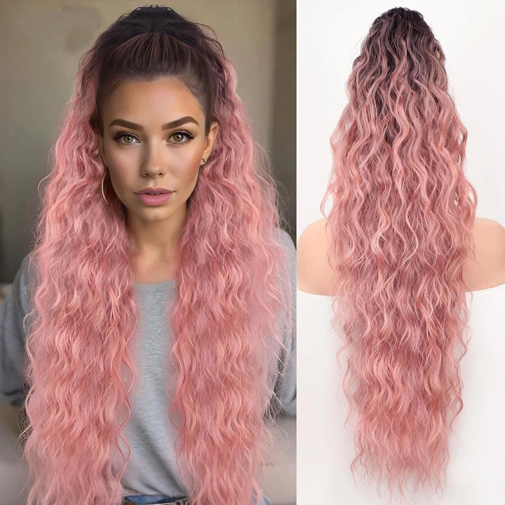 Lange 76cm Pferdeschwanz-Haarverlängerung für Damen, wellig, mit sicherem Krallenclip.