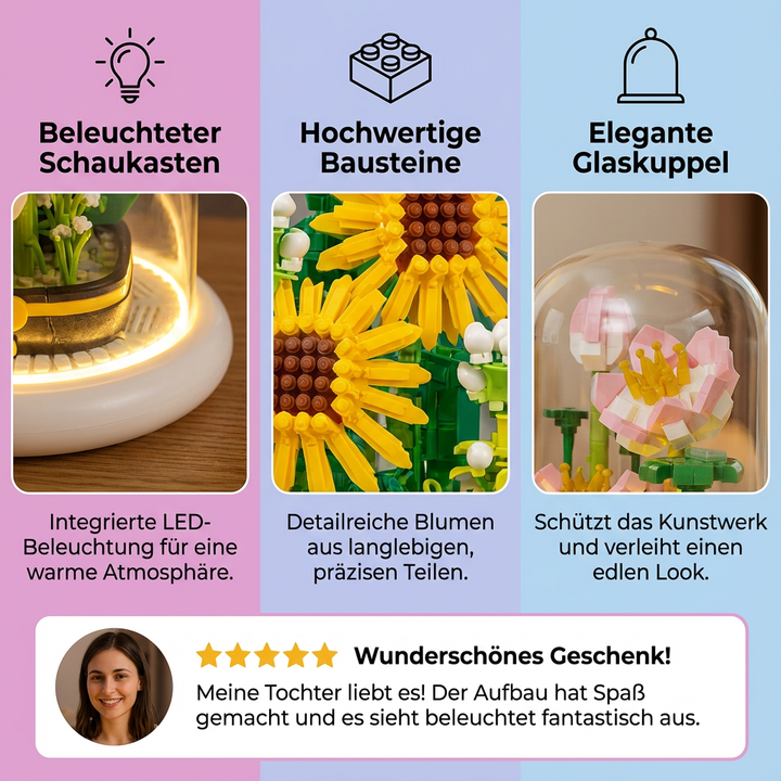 Elegante Baustein Blume im Glas, perfekte DIY-Dekoration für Zuhause.