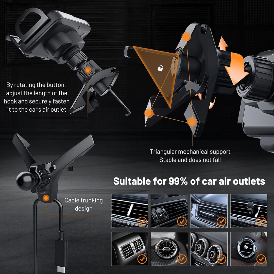 Freihändiger Universal Handyhalter mit 15W Wireless Charging für sichere Navigation und Aufladen im Auto.