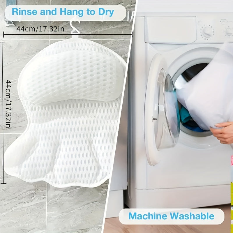 Luxuriöses 4D Badekissen, schnelltrocknend & atmungsaktiv. Ergonomische Unterstützung für Nacken & Rücken beim Baden.