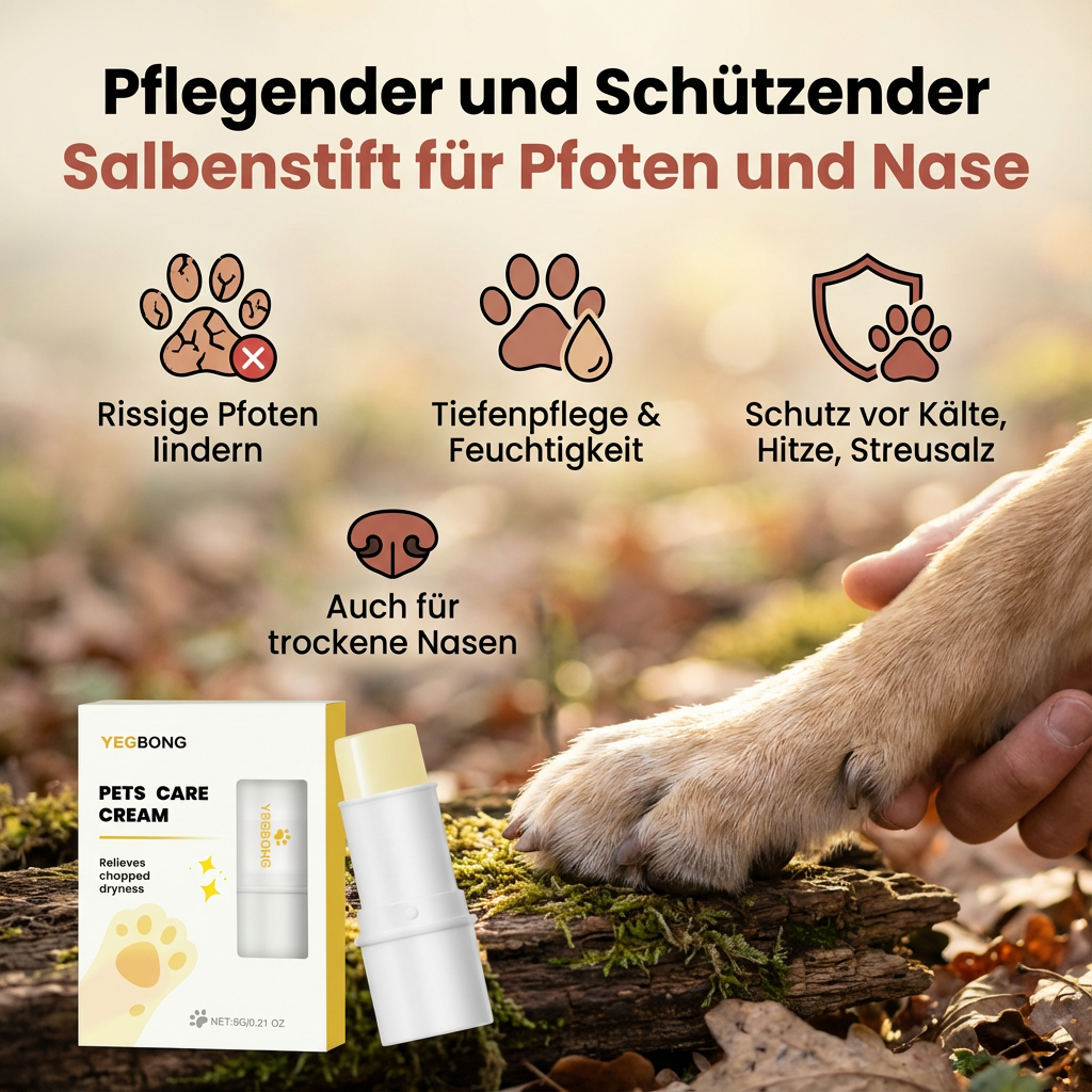 Handlicher Pflegestift für Hunde & Katzen: Schützt Pfoten & Nase vor Kälte, Hitze & Rissen. Ideal für empfindliche Haut.