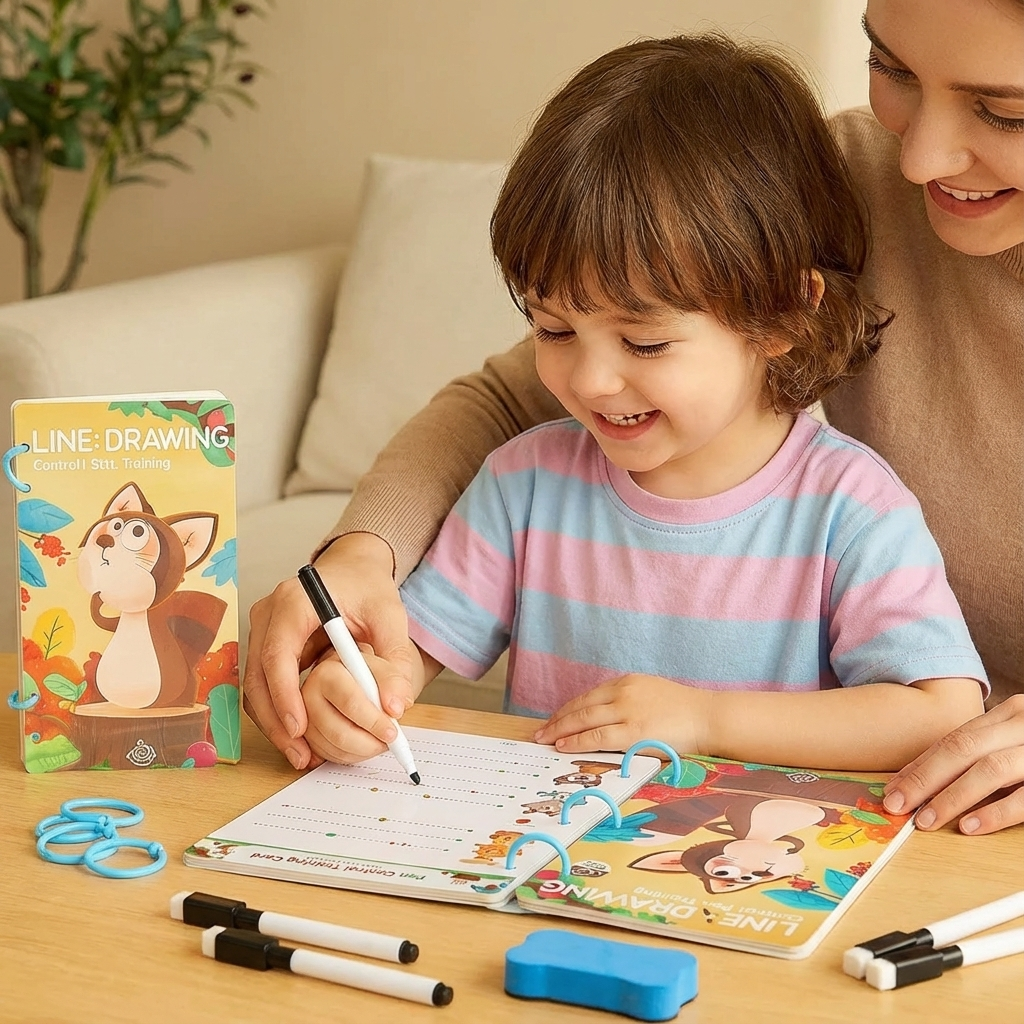 Vorschul-Übungsbuch für Kinder zur Stiftkontrolle, Schreiblernhilfe und Entwicklung von Motorik.
