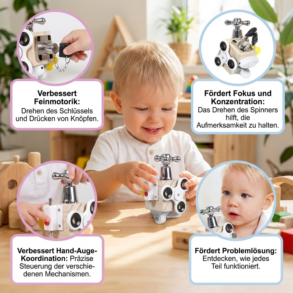 Pädagogischer Montessori Würfel aus Holz für Vorschulkinder, fördert Logik & problemlösendes Denken.