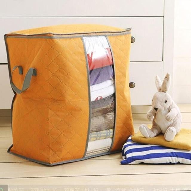 Bambus Aufbewahrungstasche für Kleidung & Decken. Staubfreie Textilaufbewahrung im Schrank.