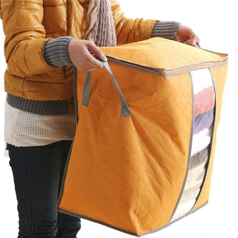 Geräumige Bambus Aufbewahrungstasche für Bettwäsche, Handtücher & saisonale Kleidung.