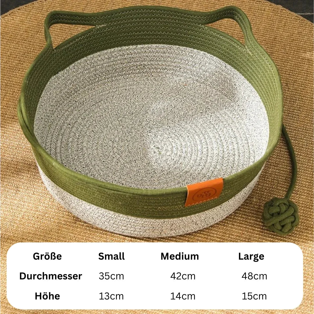 Gemütliches, handgewebtes Baumwollseil-Katzenbett in Khaki, robust und langlebig für alle Katzenrassen.